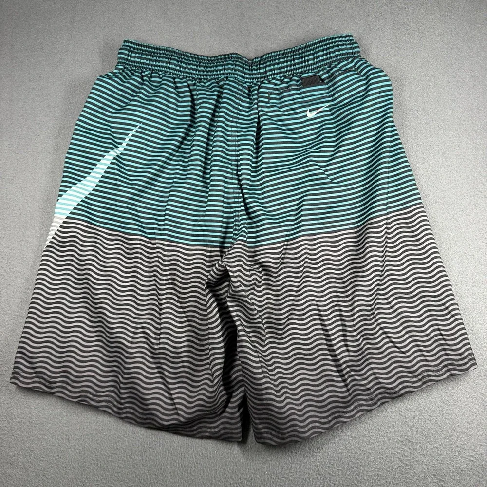 Nike Swim Shorts Mens Large Blue Striped Mesh Lined Elastic Waist Quick Dry